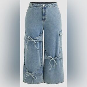 CIDER Denim Mid-rise Jeans with Bow Accents and wide legs